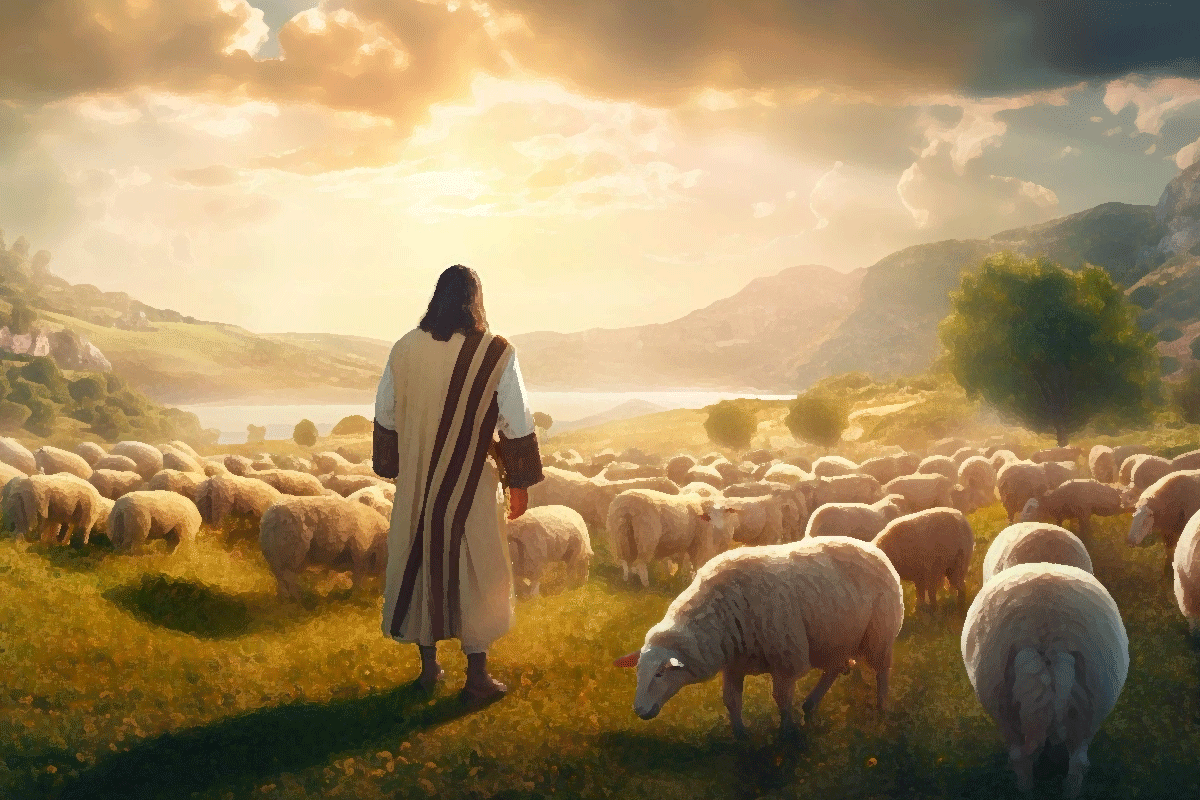 Jesus and His flock for Parable of the Lost Sheep