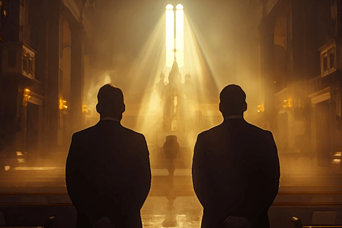 Two men praying for Parable of the Pharisee and the Tax Collector