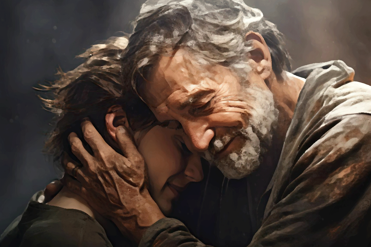 Father hugging son for Parable of the Prodigal Son