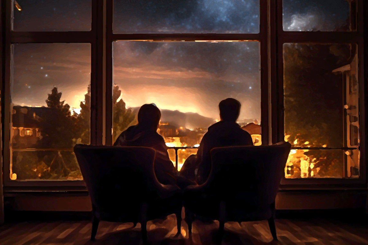 Men looking out window for Parable of the Watchful Servants
